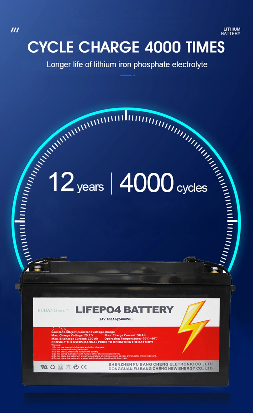 Customized Deep Cycle Rechargeable LiFePO4 Solar Energy Storage System Battery 24V100ah