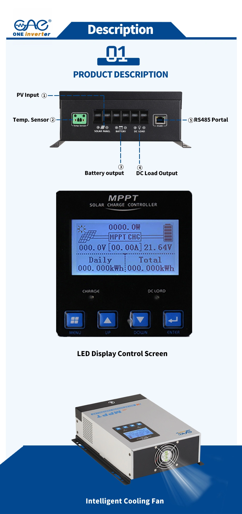 Ap60c 60A 12 24 48V MPPT Solar Charge Controller